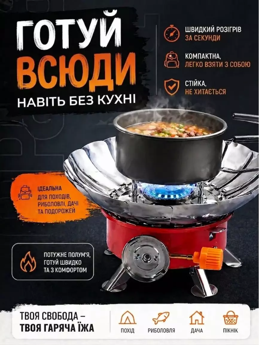 Портативний газовий пальник із пелюстками